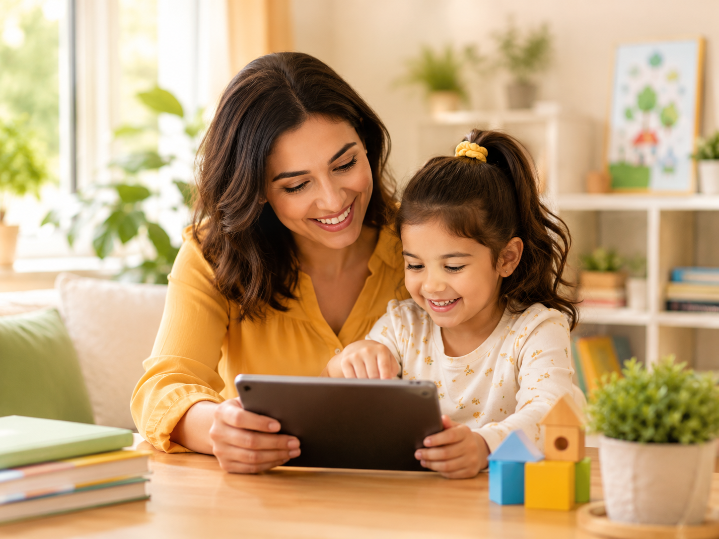 Parent reviewing early learning information at a table